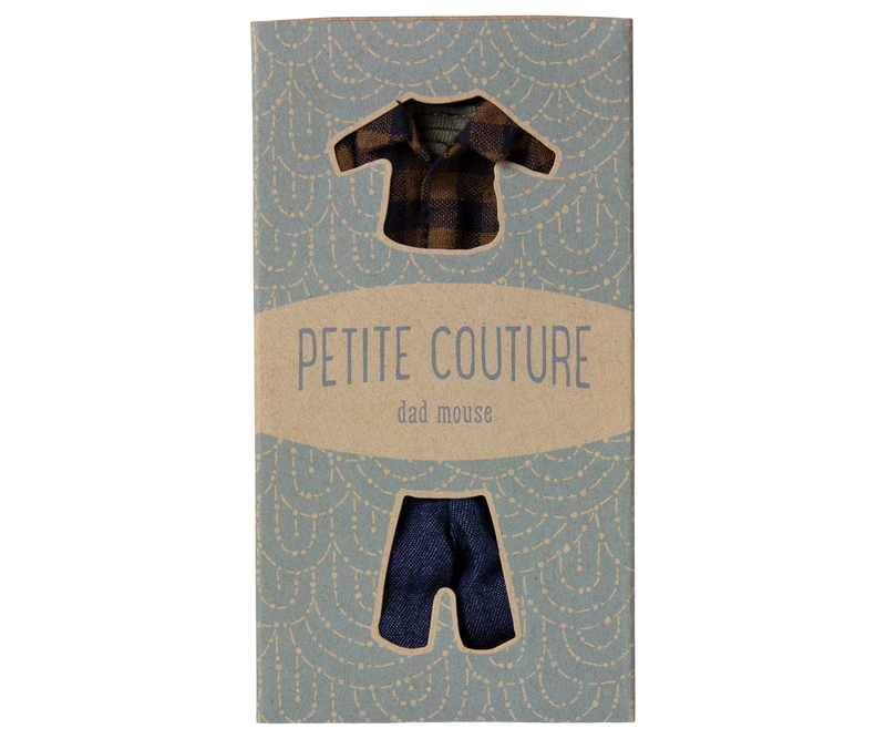 Maileg Brown Checked Shirt and Pants Dad Mouse S/S 2025