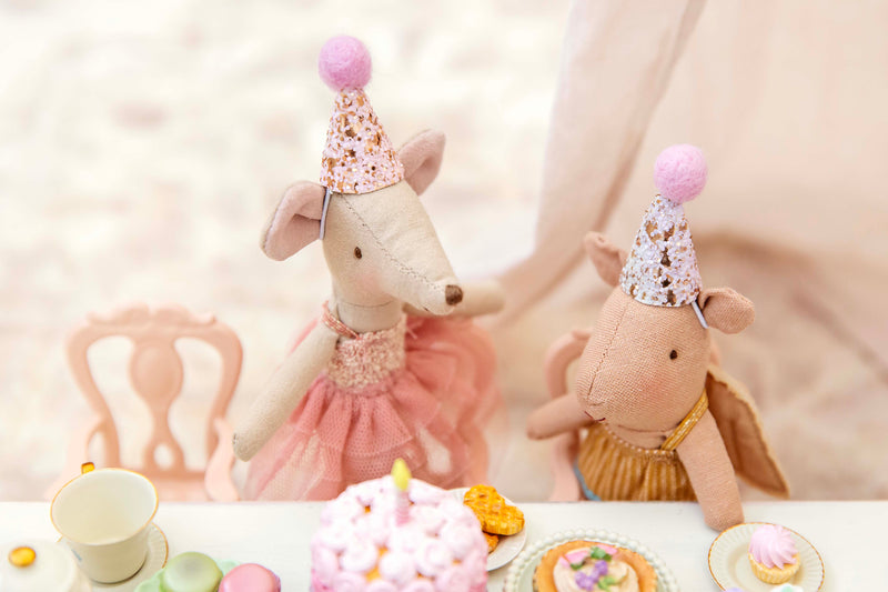 Set of 4 Handmade Miniature Lilac Rainbow Gold Glitter Party Hats Perfect For Your Maileg Mice