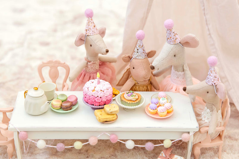 Set of 4 Handmade Miniature Lilac Rainbow Gold Glitter Party Hats Perfect For Your Maileg Mice
