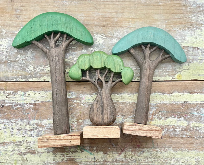 SALE 50% OFF Papoose Wooden Set Of 3 African Trees Coloured