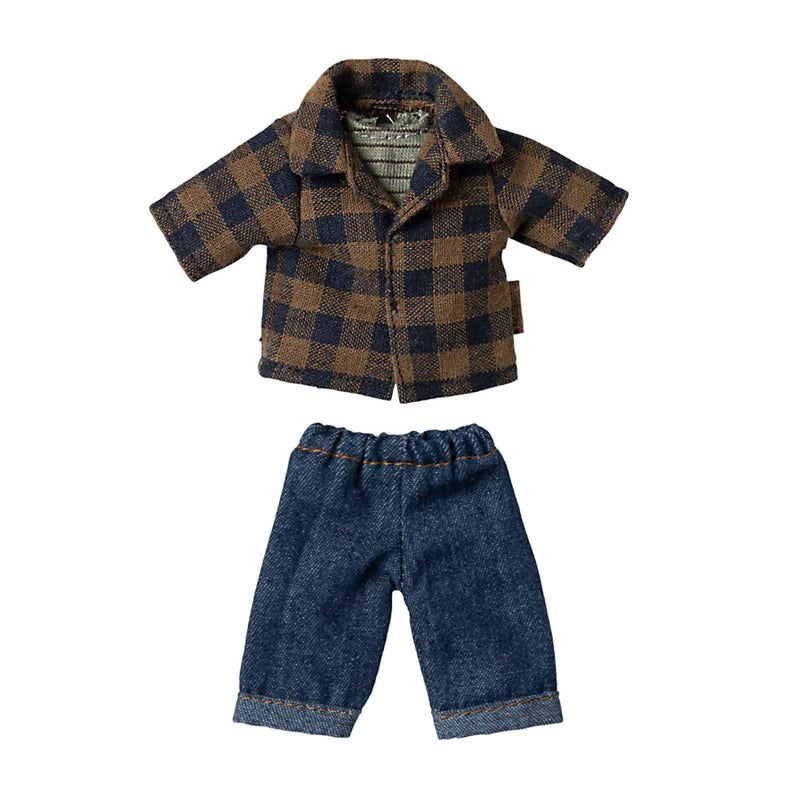 Maileg Brown Checked Shirt and Pants Dad Mouse S/S 2025