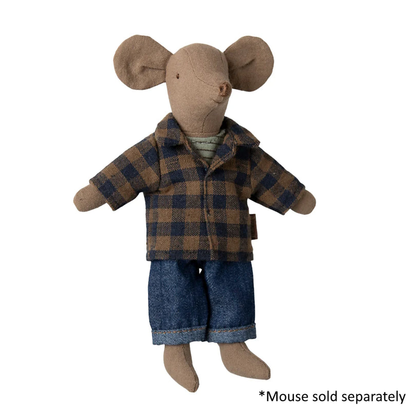 Maileg Brown Checked Shirt and Pants Dad Mouse S/S 2025