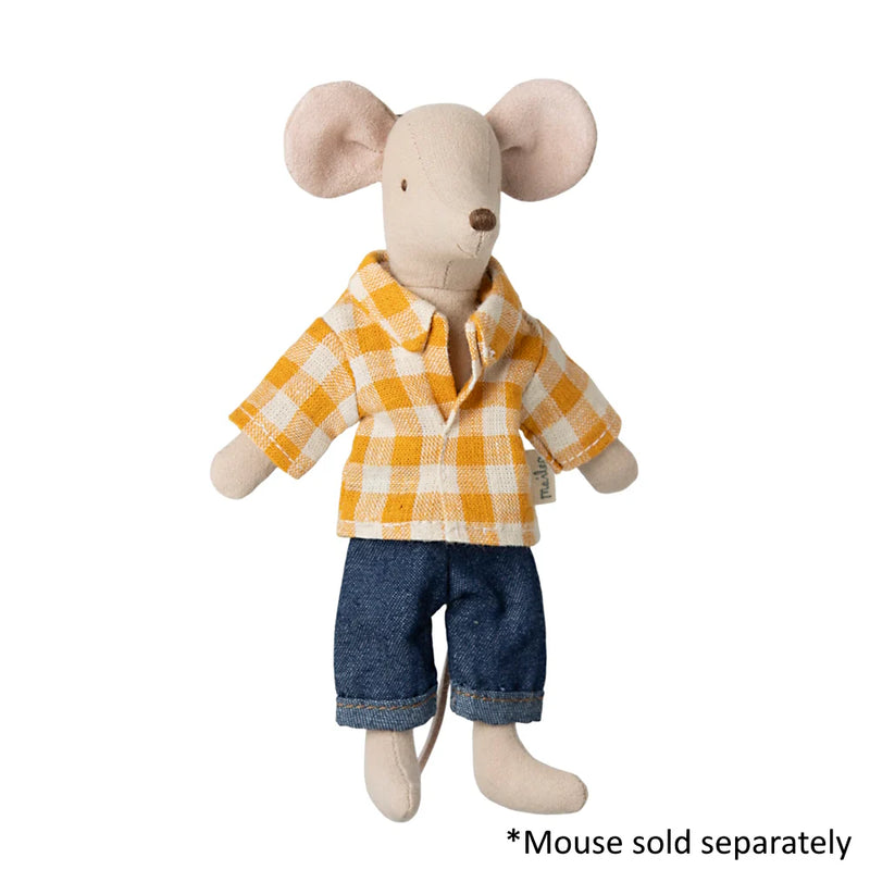 Maileg Yellow Checked Shirt and Pants Dad Mouse S/S 2025