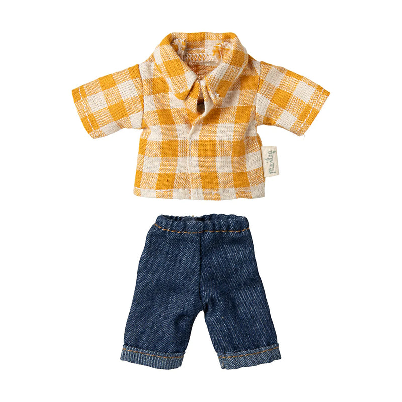 Maileg Yellow Checked Shirt and Pants Dad Mouse S/S 2025