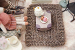 Miniature Hand Knitted Chunky Rug Brown Fleck