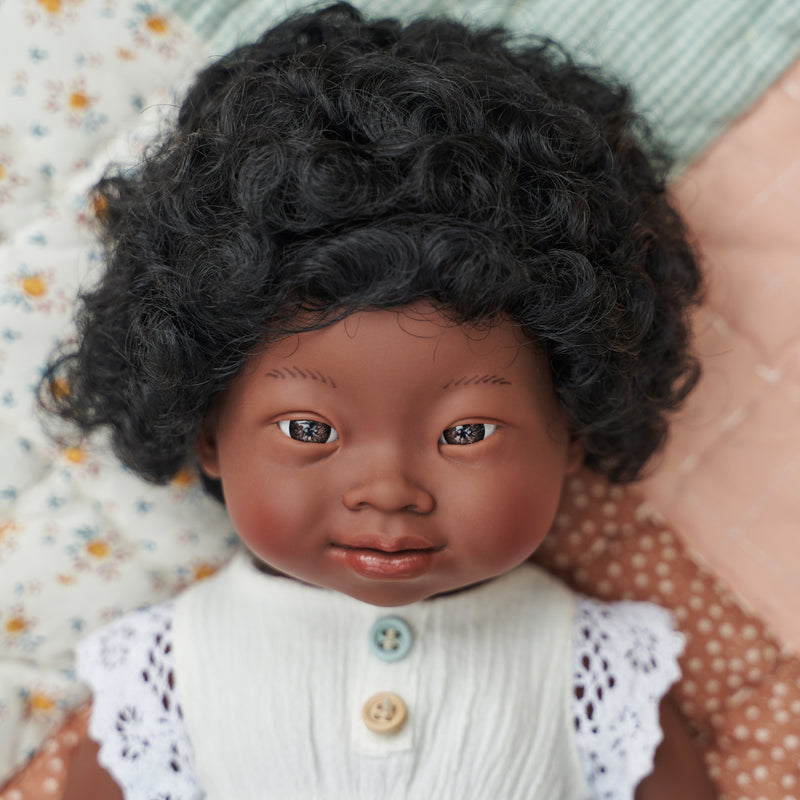Miniland Doll - Anatomically Correct Baby African Girl with Down Syndrome, 38cm