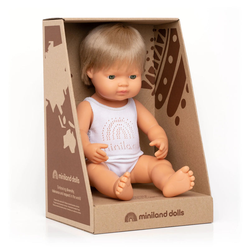 Miniland Doll - Anatomically Correct Baby, Dark Blonde Caucasian Boy, 38cm