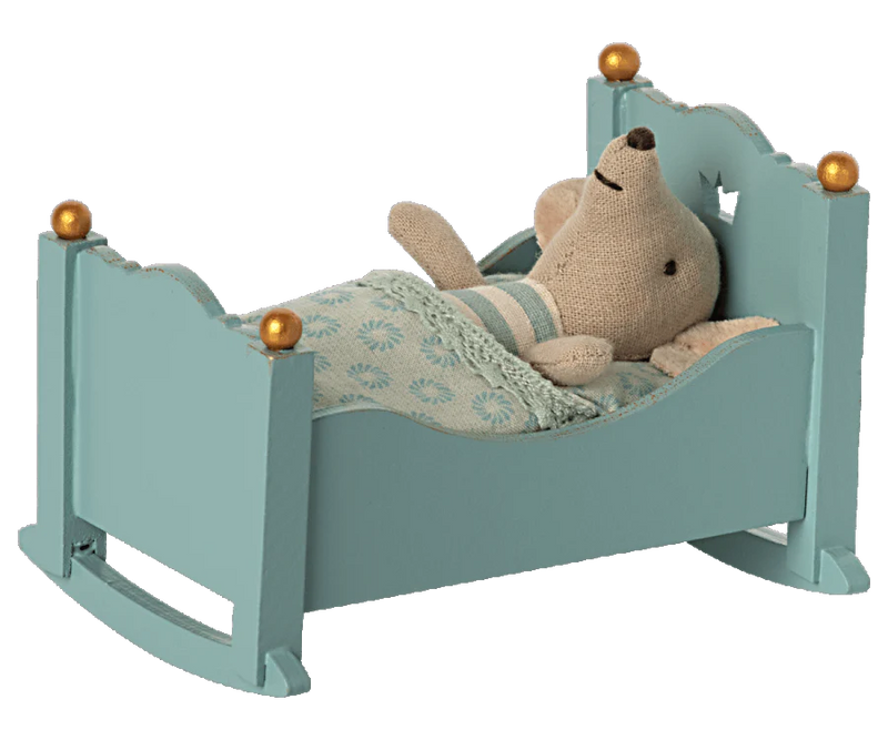 Maileg Cradle Baby Mouse Blue