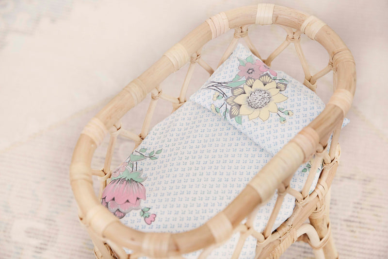 2 Piece Bedding Set To Fit Standard Or Mini Tiny Harlow Bassinet Doll Bed Set Includes Fitted Sheet & Pillow