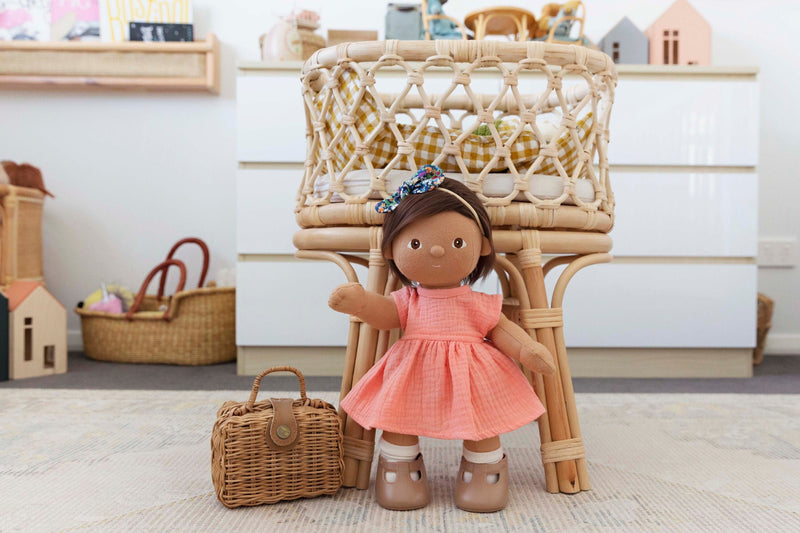 LuLu Dress In Plain Peach Made To Fit The Dinkum Dolls