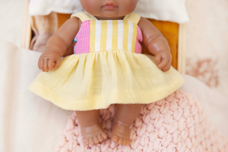 Mila Dress In Yellow Pink Stripe Made To Fit The 21cm Miniland Dolls