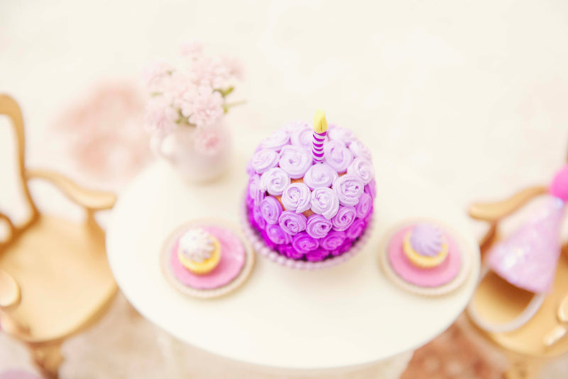 Handmade Miniature Polymer Clay Purple Rose Birthday Cake Perfect For Maileg Mice