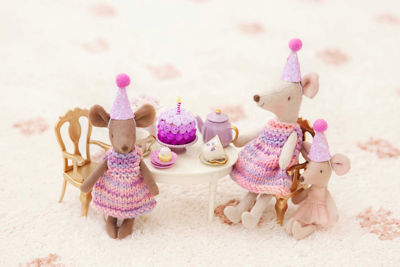 Hand Knitted Dress In Berry Mix Made To Fit The Maileg Mice Mum Mouse And Big Sister Mouse