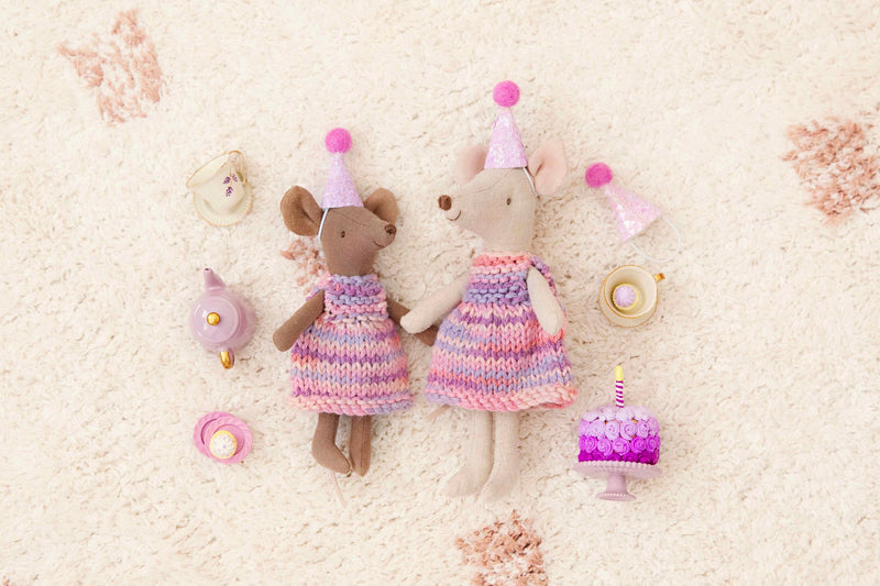 Hand Knitted Dress In Berry Mix Made To Fit The Maileg Mice Mum Mouse And Big Sister Mouse