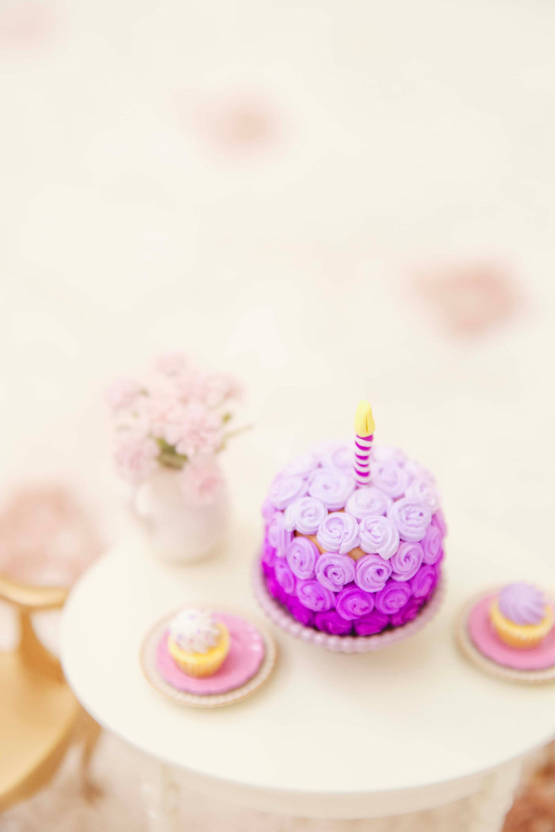 Handmade Miniature Polymer Clay Purple Rose Birthday Cake Perfect For Maileg Mice