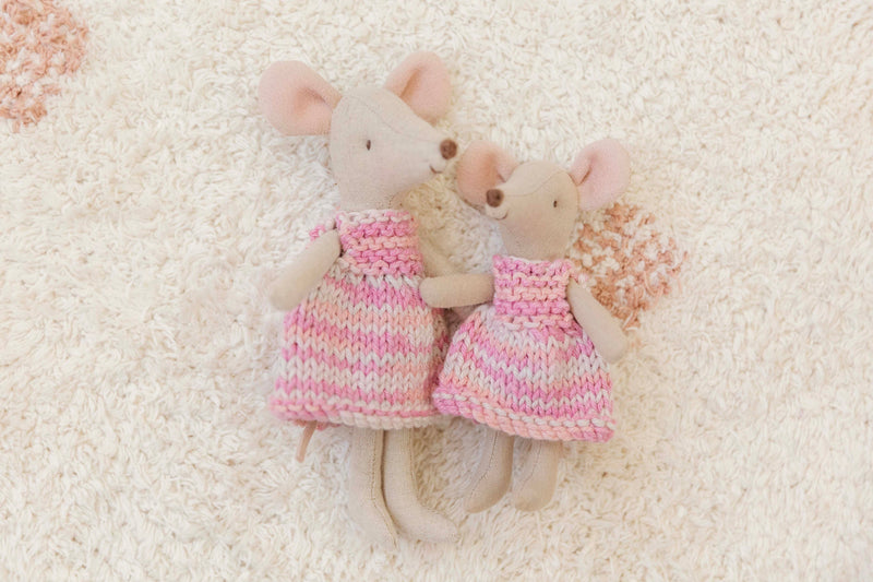 Hand Knitted Dress In Pink Mix Made To Fit The Maileg Mice Mum Mouse And Big Sister Mouse